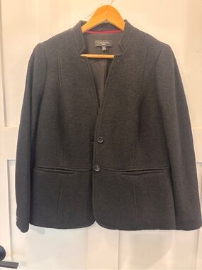Talbots Black Collarless Wool-Blend Two-Button Jacket